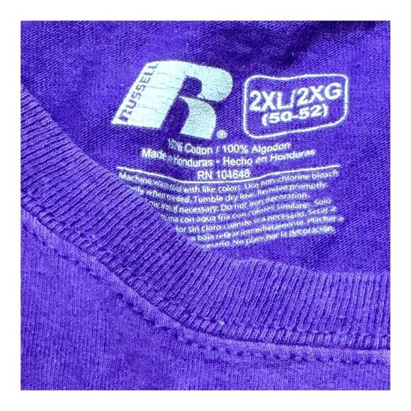 LSU Tigers Purple T-Shirt 2XL 2XG Russell Athletic 100% Cotton Vintage Football - Picture 3 of 5